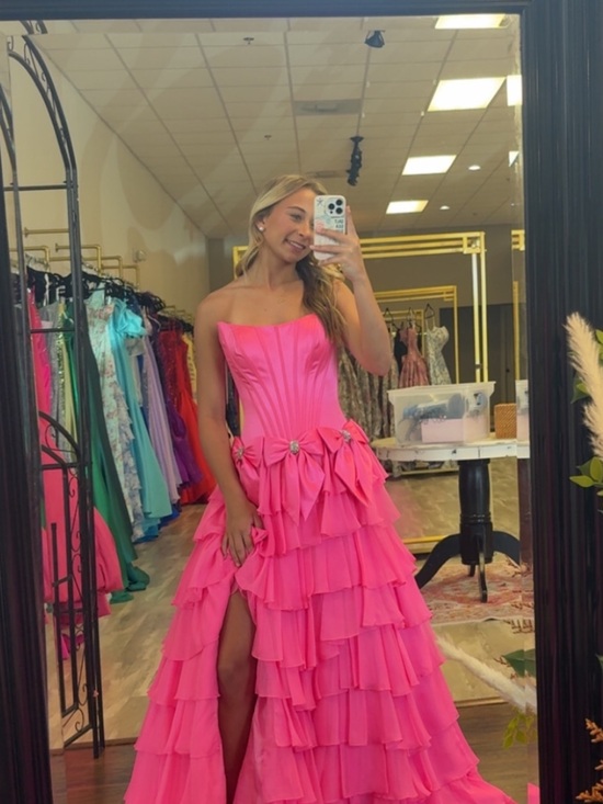 Sherri Hill Dresses & Skirts - Sherri Hill Hot Pink Strapless Ruffled Ball Gown with Bow Accents